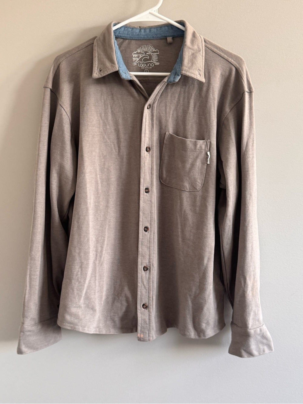 Laguna Knit Button Front Shirt Mens Large‎ Taupe Stretch Casual Pocket